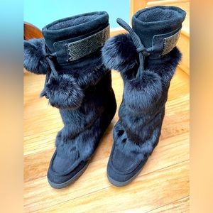 Coach Maryann Suede & Rabbit Fur Boots